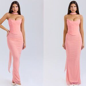 HOUSE OF CB 'Cassidy' Peach Fluted Hem Maxi Skirt NWOT